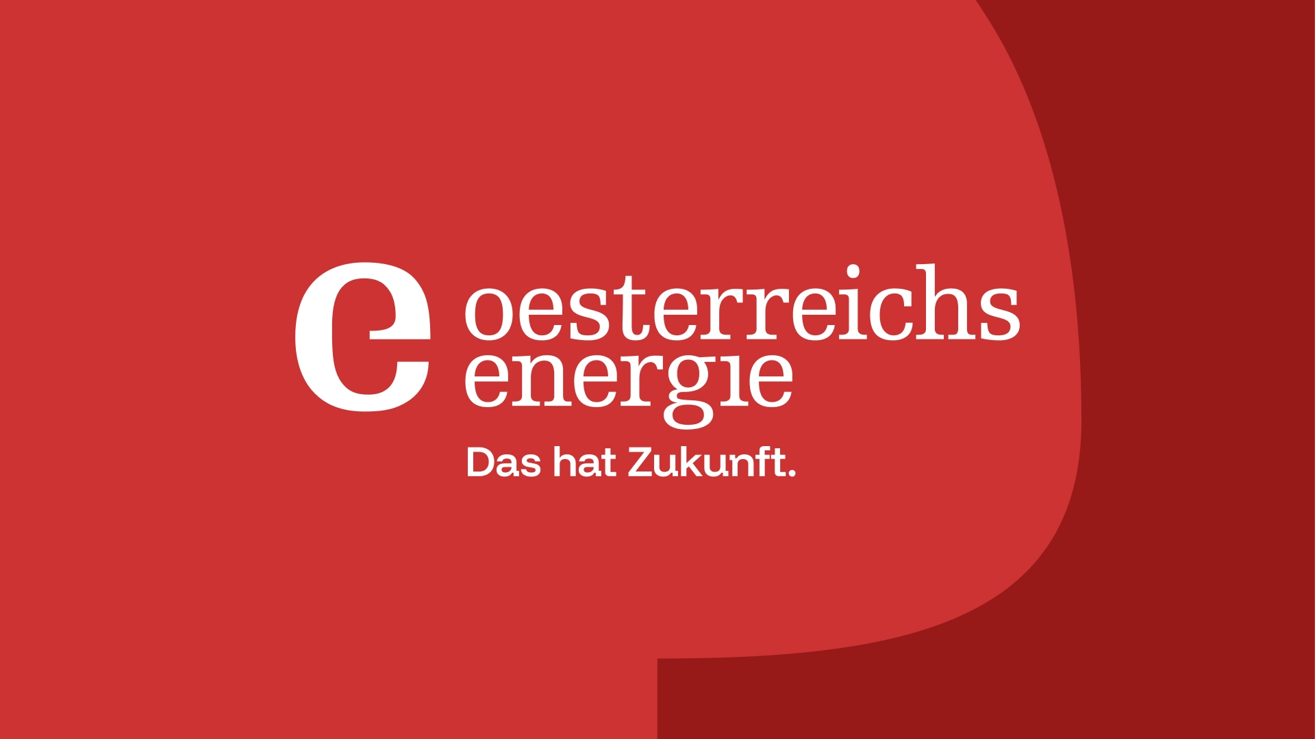 Neues oesterreichs energie Logo auf rotem Hintergrund mit Subline: Das hat Zukunft.