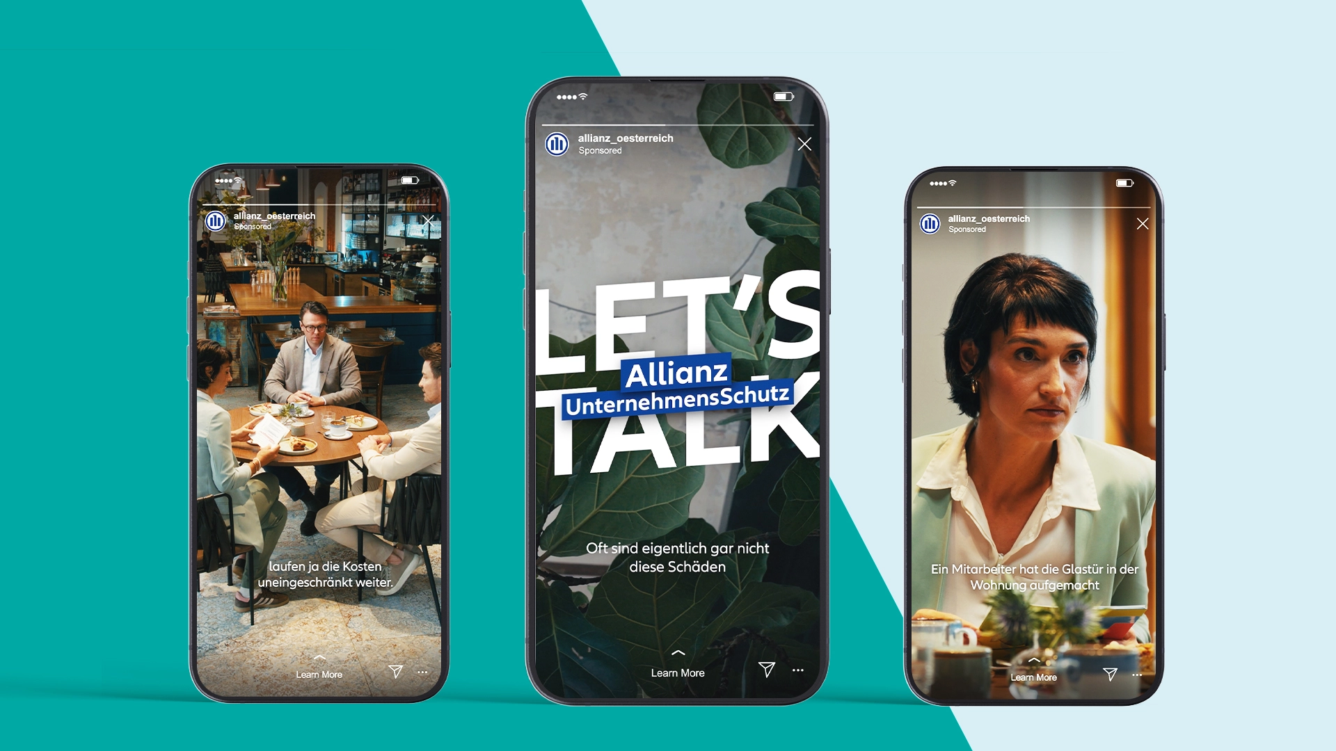Beispiel Screens der Let's talk: Allianz UnternehmensSchutz Kampagne